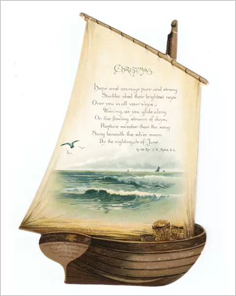 Christmas card in the shape of a sailing boat