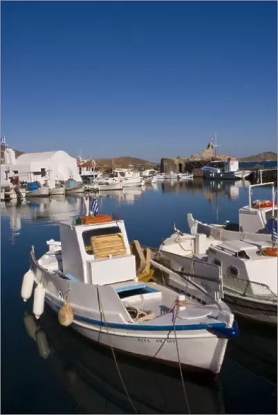 Harbor Naoussa on Paros Island with fishing boats, Greece