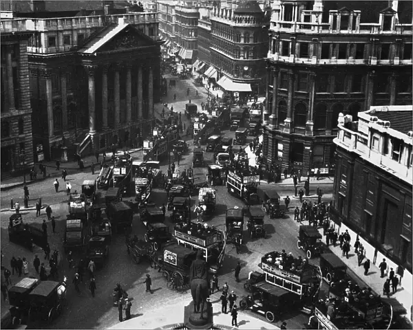 LONDON: FINANCIAL DISTRICT. Aerial view of the financial district of London, England, with Mansion House (left) and the Bank of England (right). Photographed c1910