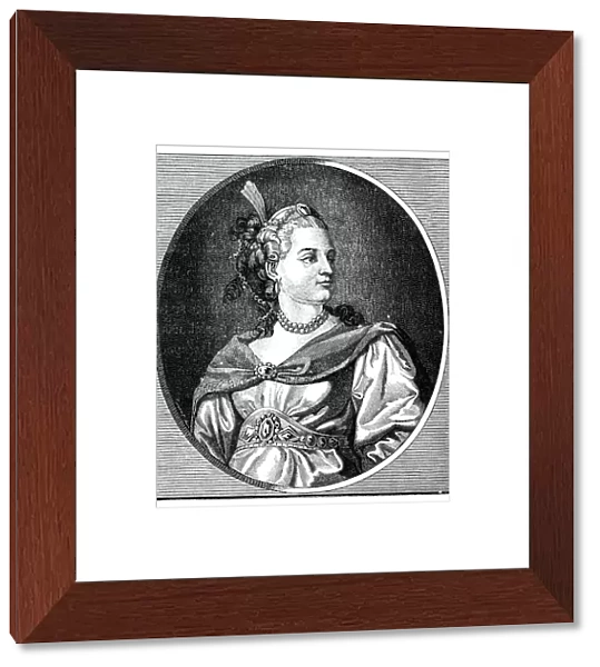 Antique illustration of 18th century French actress and tragedian Clairon