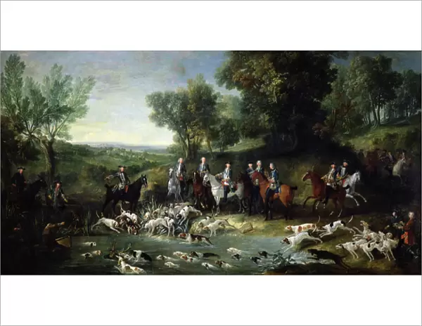 Louis XV (1710-1774) Stag Hunting in the Forest at Saint-Germain, 1730 (oil on canvas)