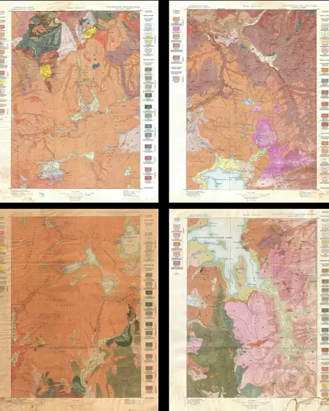 1896, U. S. Geological Survey Geological Map of Yellowstone National Park, 4 sheets