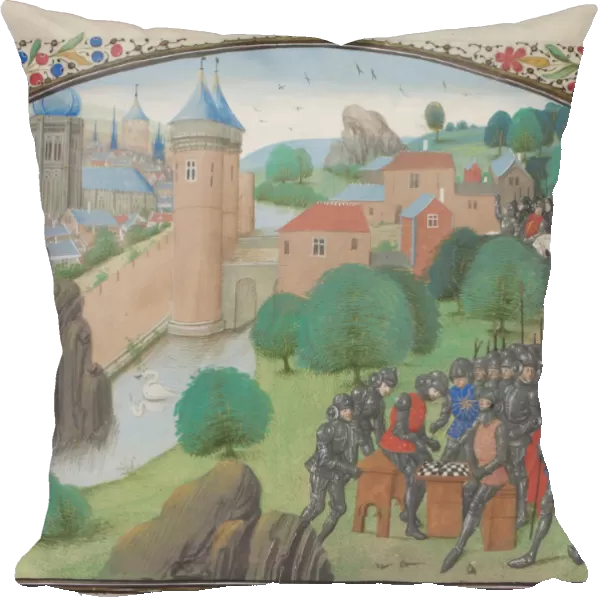 Soldiers playing dice before the city of Caesarea. Miniature from the Historia by William of Tyre, 1460s. Artist: Anonymous
