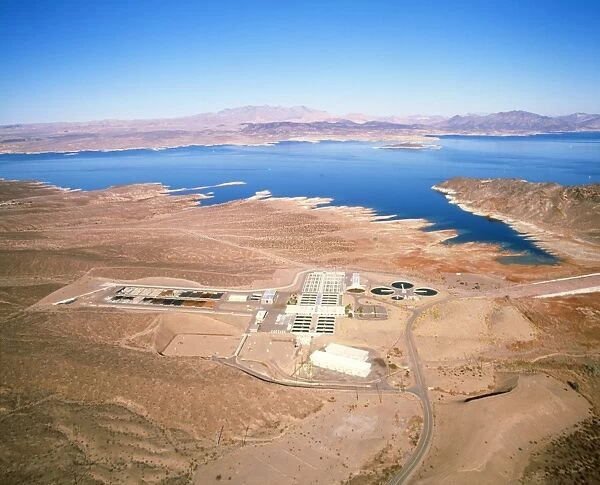 Aerial view of a desalination plant on Lake Mead