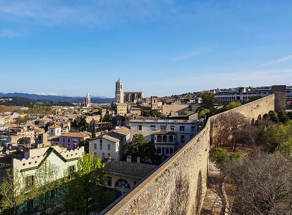 Old Town Skyline including the cathedral seen from the city walls, Girona (Gerona)
