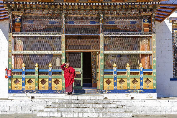 A monk in Kurjee Zangdopelri, Jakar, Bumthang District, Bhutan