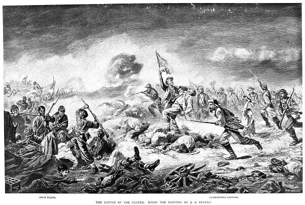CIVIL WAR: CRATER, 1864. The Confederate Army charging at the Battle of the Crater. Engraving by E. Heinemann, after a painting by J. A. Elder, c1887