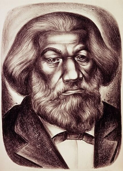 FREDERICK DOUGLASS. (c1817-1895). American abolitionist and writer. Lithograph, 1951, by Charles White