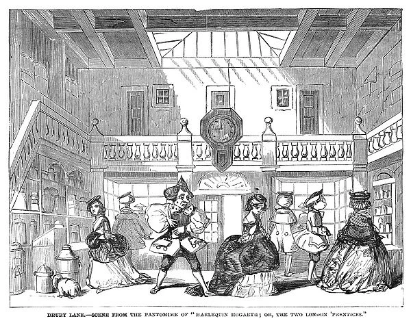 THEATER: PANTOMIME, 1851. Scene from the pantomime, Harlequin Hogarth; or, the