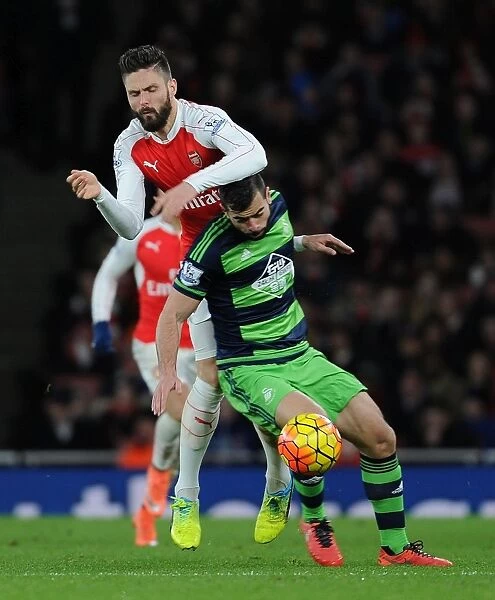 Intense Premier League Clash: Olivier Giroud Fouls by Jack Cork (Arsenal vs Swansea, 2015-16)