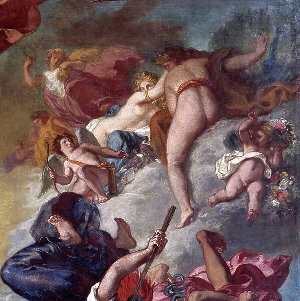 Apollo winner of the snake Python (Detail) (1850 - 1851). Painting by Eugene Delacroix (1798 - 1863). Ceiling of the Galerie d'Apollon at the Musee du Louvre in Paris
