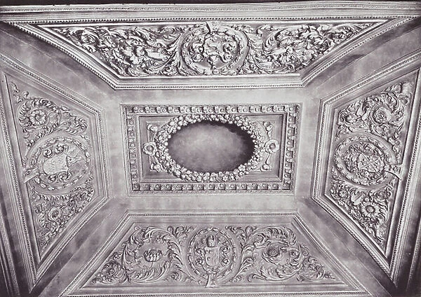 Cambridge: Trinity College, Library Range, Ceiling in staircase-pavilion (b / w photo)