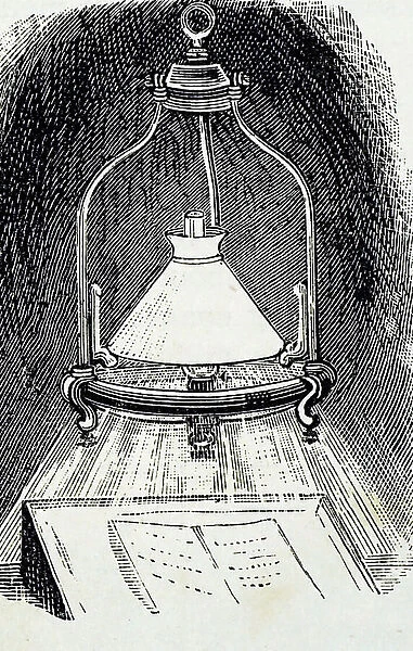 Engraving depicting a pendant oil lamp designed to cast as little shadow as possible
