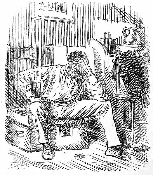 A frustrated man who has forgotten his lock code for his safe, 1850