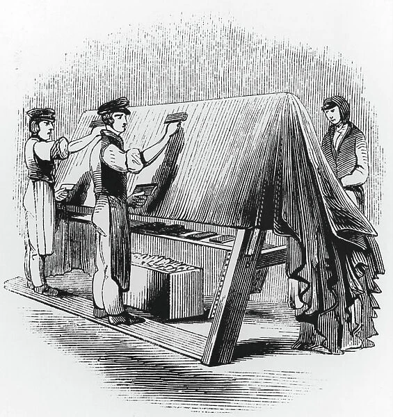 The hand raising the nap on woollen cloth, 1850
