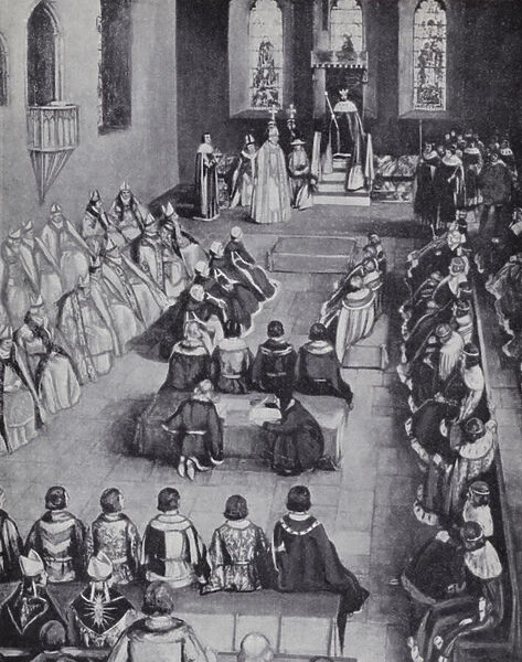 King Henry VI and the sitting of parliament at Reading, Berkshire (litho)