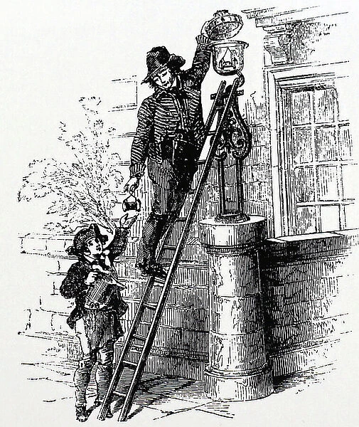 A London lamplighter and his assistant, 1850