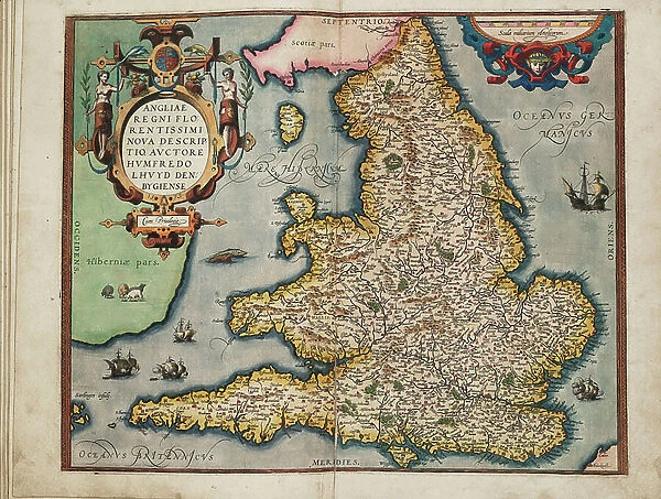 New map of the most flourishing kingdom of England, by Humphrey Lloyd of Denbigh, 1573 (copperplate engraving on paper)