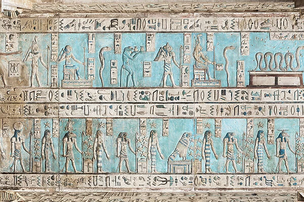 Outer hypostyle hall ceiling, temple of Hathor, Dendara, Egypt