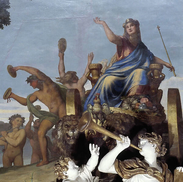 The Triumph of the Earth or The Triumph of Cybele (Detail) (1850). Painting by Guichard (1806 - 1880). Ceiling of the Galerie d'Apollon at the Musee du Louvre in Paris