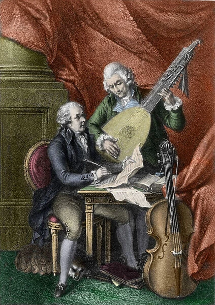 Wolfgang Amadeus Mozart and Franz Joseph Haydn (coloured engraving)