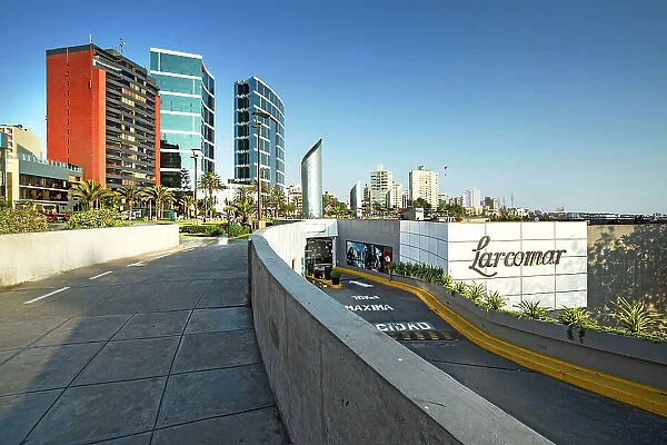 Peru, Lima, Miraflores, underground Larcomar shopping mall and JW Marriot Hotel