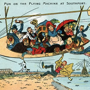 Fun on the flying machine at Southport, Merseyside