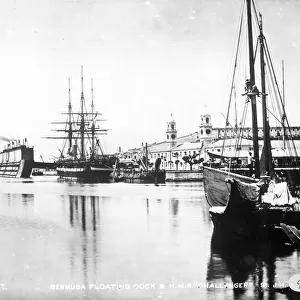 View of H. M. S. Challenger at floating dock in Bermuda