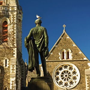 Cathedral and statue of John Robert Godley (founder of Canterbury)