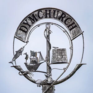 UK, England, Kent, Dymchurch, Metal sign on the boardwalk of Dymchurch nearby the
