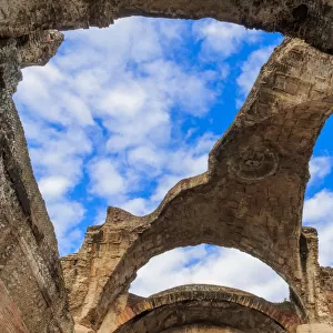 Italy, Lazio, Tivoli. Hadrians Villa, UNESCO World Heritage Site. The Grand Thermae