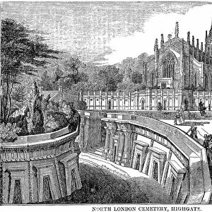 North London Cemetery, Highgate. The Lebanon Catacombs, terrace and sepulchres built