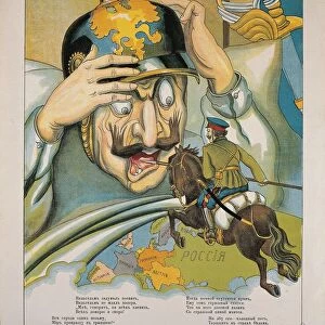 World War I, caricature depicting William II terrified at sight of a Cossack in October 14, 1914 by Machistof, engraving