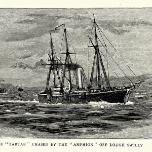 Royal navy warships, HMS Tartar chased by the Amphion off Lough Swilly, Victorian 1880s, 19th Century