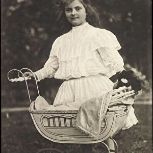 Ak Princess Anna of Saxony, doll in stroller (b / w photo)