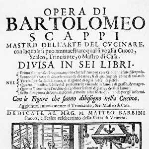 Frontispiece to the cook book of Bartolomeo Scappi, 1622 (woodcut) (b / w photo)