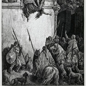 Jehu orders Queen Jezebel to be thrown from the palace windows, Illustration from the Dore Bible, 1866