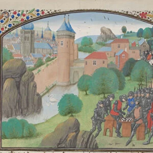Soldiers playing dice before the city of Caesarea. Miniature from the Historia by William of Tyre, 1460s. Artist: Anonymous