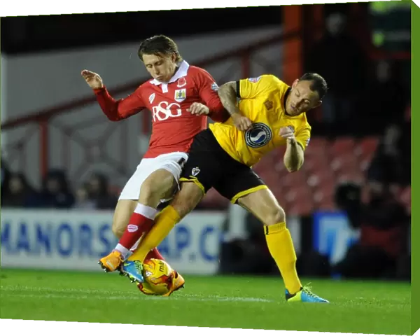 Bristol City vs AFC Wimbledon: Luke Freeman Tackled by Barry Fuller in Johnstone's Paint Trophy Clash