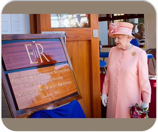 Opening of Cowes lifeboat station by Her Majesty Queen Elizabeth II as part of her Diamond Jubilee tour. Atlantic 85 inshore lifeboat Sheena Louise B-859 also named at the ceremony. The Queen unveiling a plaque