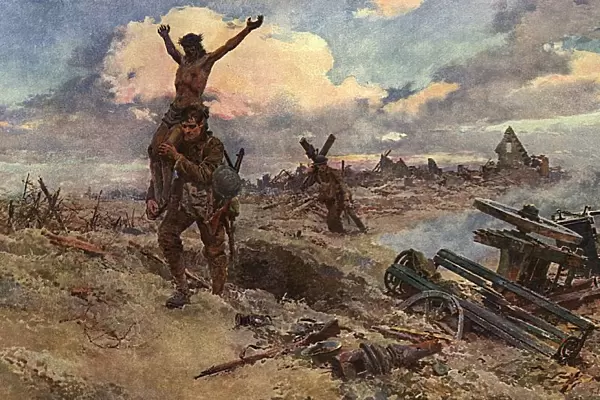 The Cross Bearers, WW1 battlefield by Matania