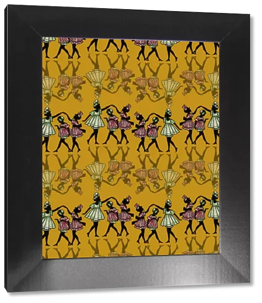 Repeating Pattern - Dancing girls - silhouette - yellow