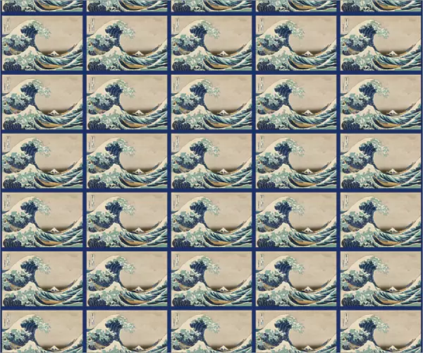 Repeating Pattern - Hokusai Great Wave - blue border