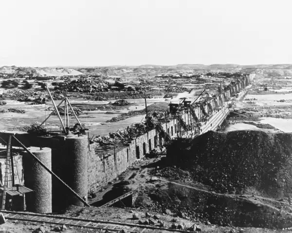 View of Aswan Dam during construction