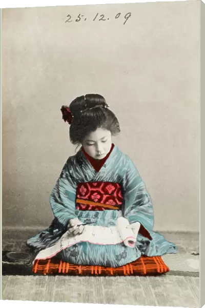 Japanese girl practising calligraphy