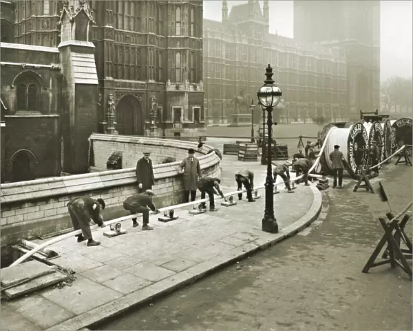 Cable laying, Houses of Parliament, London