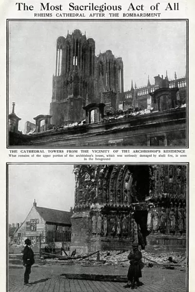 Reims Cathedral, France, after German bombing, WW1