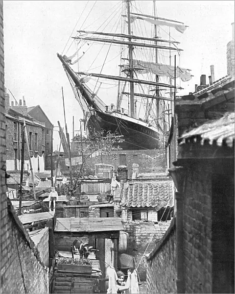A windjammer looming over a London street