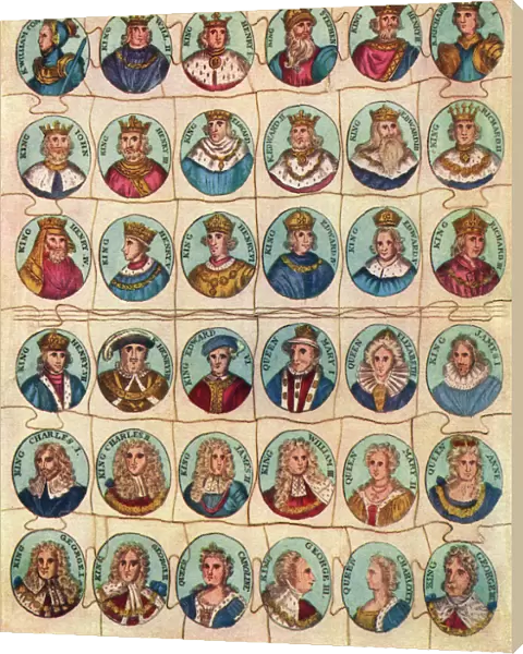 Early jigsaw puzzle showing Kings & Queens of England