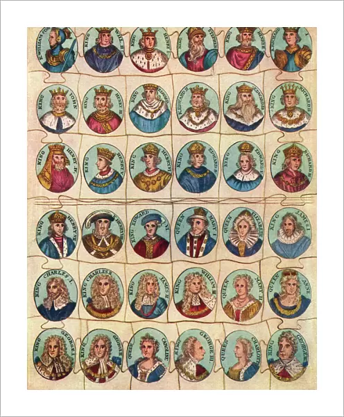 Early jigsaw puzzle showing Kings & Queens of England